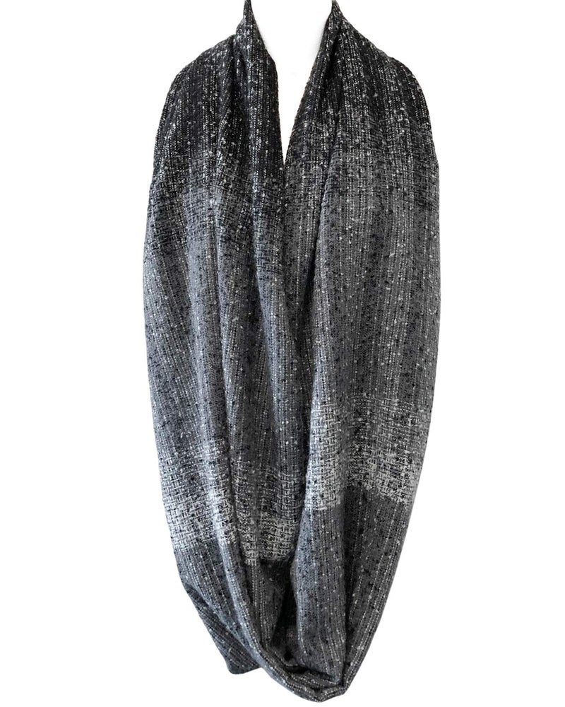 Bowbear Womens Tricolor Winter Knit Infinity Scarf, Grays - Image 4